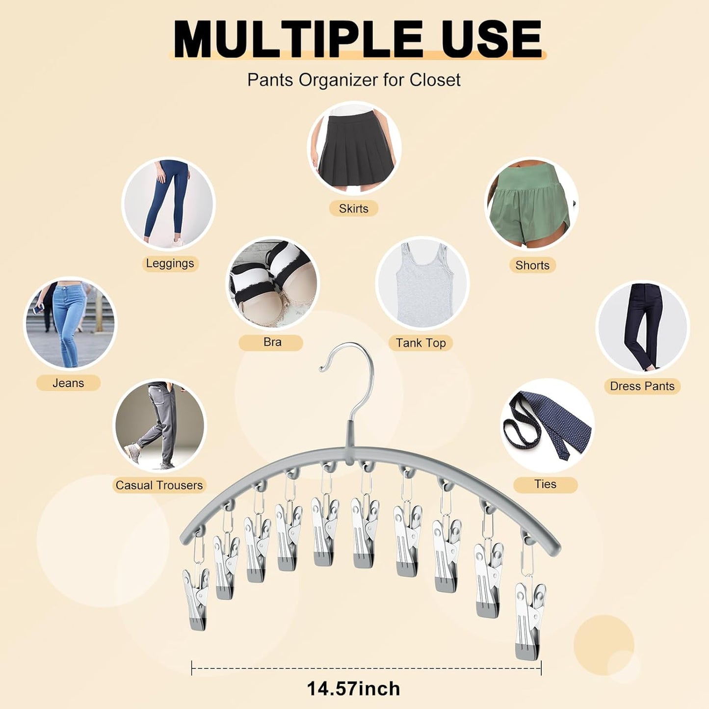 Volnamal Legging Organizer - Metal Yoga Pants Hanger with Rubber Coating | 2 Pack Holds 20 Leggings - Grey