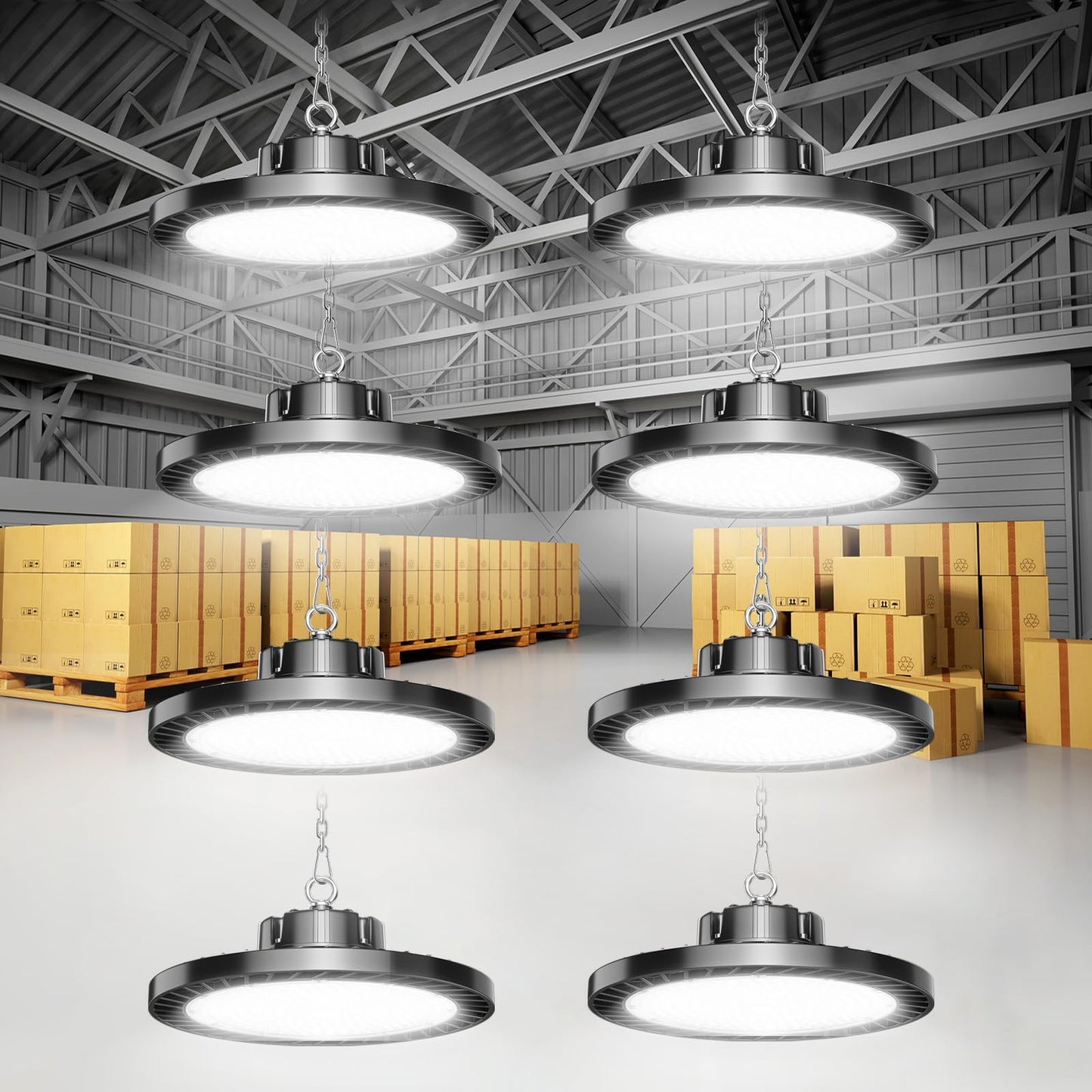 ONLYLUX 300W Super Bright UFO LED High Bay Lights 8 Pack 6000K Daylight, 45000lm, Led Shop Lights (1200W MH/HPS Eqv.) with US Plug 5ft Cable for Garage Plug & Play Lighting for Warehouse
