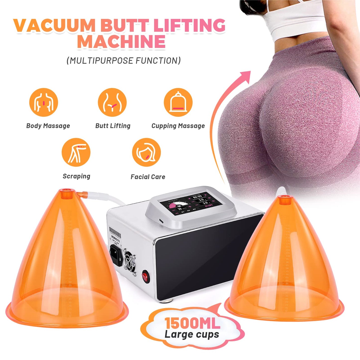 Meifuly Vacuum Therapy Machine, Electric Cupping Sets with 24 Cups(Include 1500, 1800, 2100ML Large Cups) and 3 Gua Sha Head for Salon SPA, Body, Back, Facial Cupping Massager