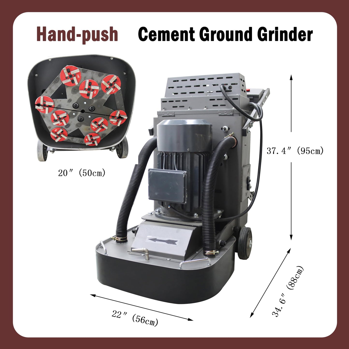LGXEnzhuo Electric Floor Grinder Wet Dry Concrete Polisher 9 Head Hand-Push Grinding Machine for Cement Surfaces Refurbishing 40L Vacuum Dust Collector 220V 7.5kw Two Fans