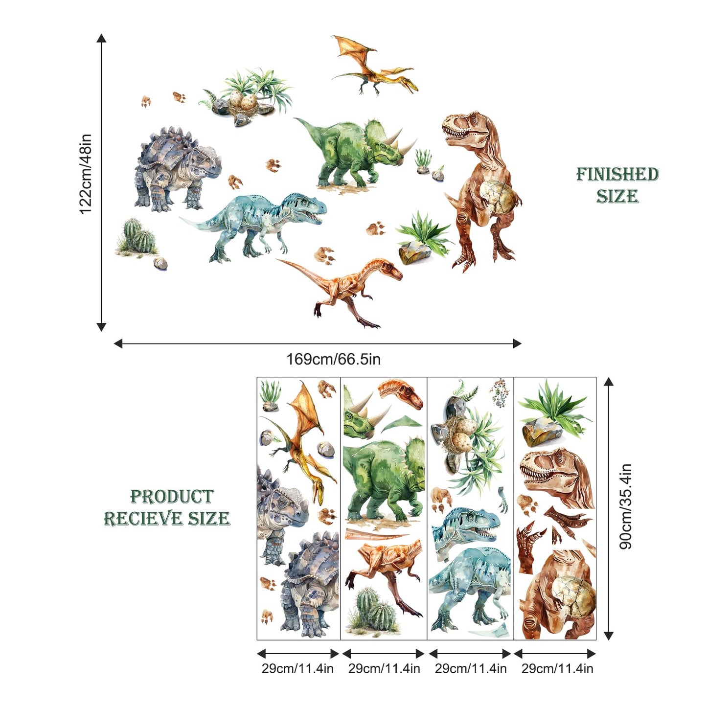Supzone Dinosaur Wall Decals, Large Dino Wall Stickers Volcano Tropical Plants Cactus Peel and Stick Art Decoration for Boys Girls Kids Classroom Bedroom Toddler Playroom Nursery Room