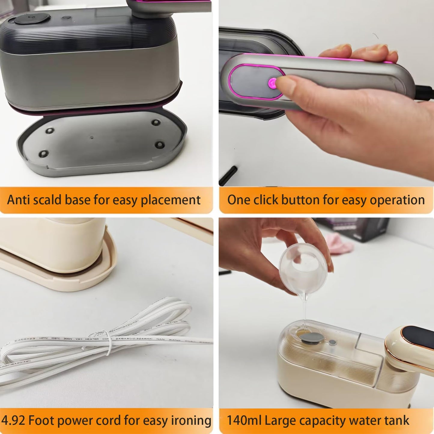 Travel Steamer Iron, 1200W Clothing Steamer with Digital Display Screen, 5+1 Intelligent Ironing Gear Multifunctional Hanging Iron Machine, 140ml, 30S Preheating, Suitable for Home, Trip&Dorm (Grey)