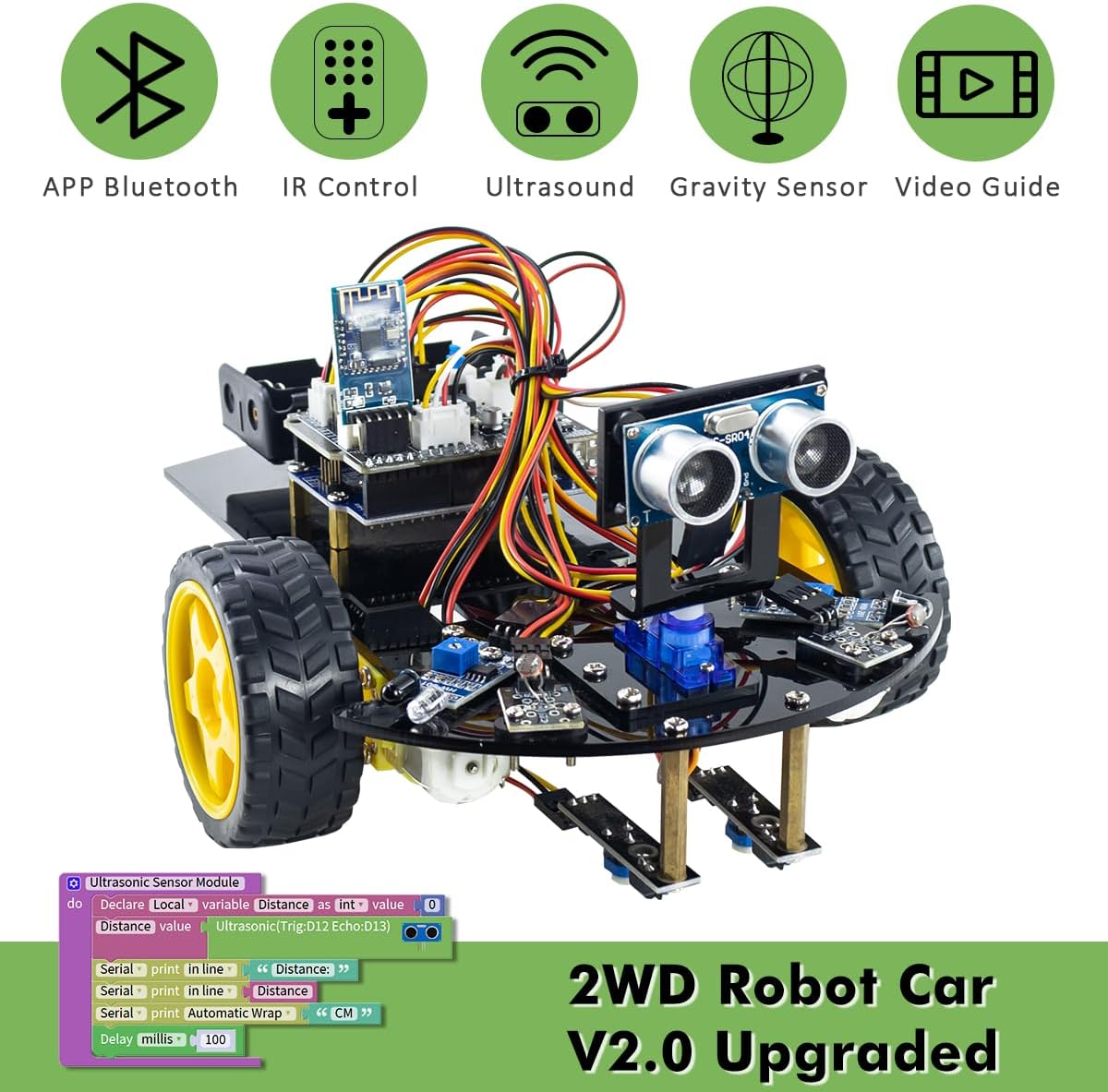 LAFVIN 2WD V2 Smart Robot Car Chassis Kit Ultrasonic Module,Line Tracking Module,IR Remote Control Compatible