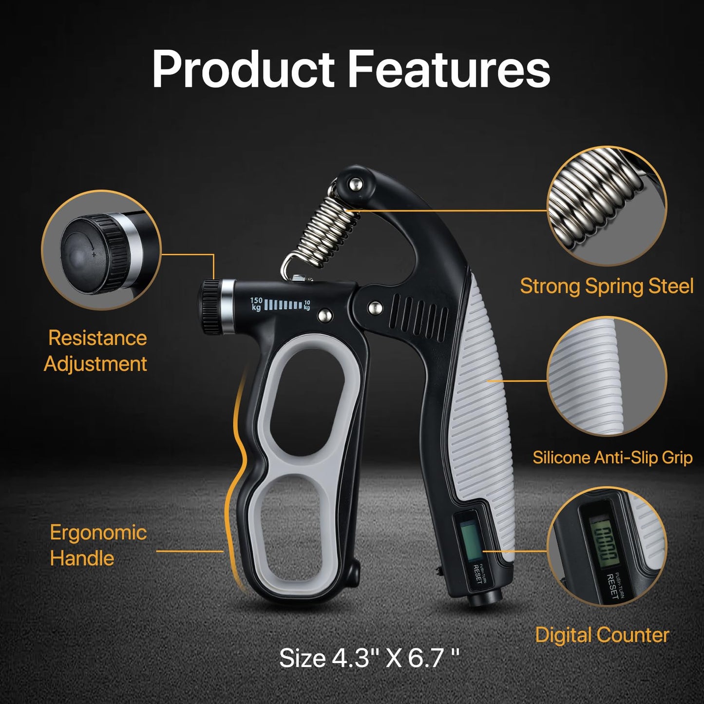 Adjustable Hand Grip Strengthener with Electronic Counter, 22-330 LBS Grip Strength Trainer for Forearm, Wrist & Finger Training, Hand Gripper for Strength Building, Home Workout & Physical Therapy
