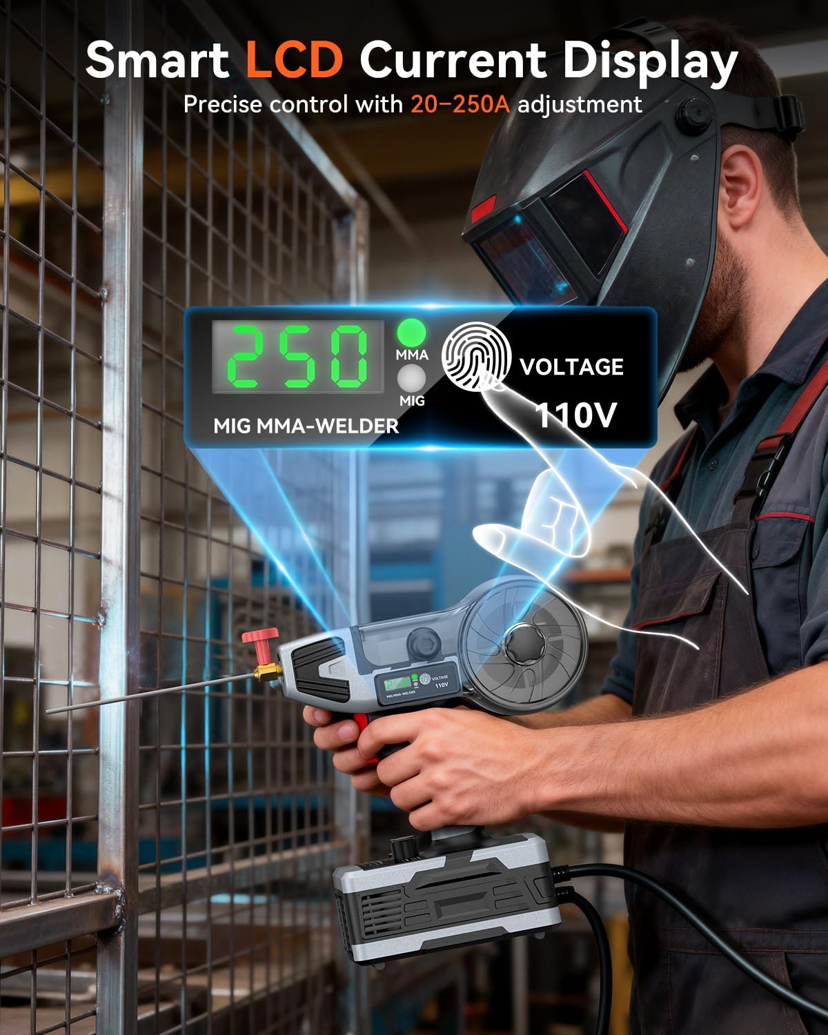 PLOWIC 2 in 1 MIG and Stick Welder: 250A Handheld Portable Welding Machine, 110V Gasless Flux Core Wire Feed Welder & MMA ARC Welder Gun, 3.97lb w/LCD Display, for .032"/.040" Wire and 3/32"-1/8" Rod