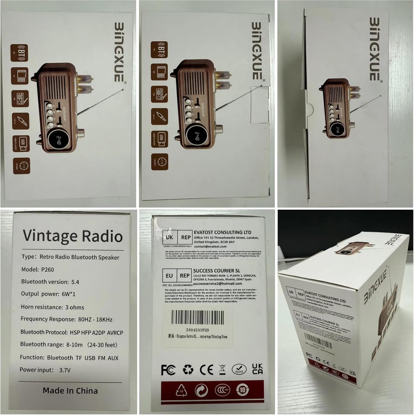Bingxue Speaker,12/24H Retro Radios FM Portable Bluetooth Small Plug in Vintage Clock Radio with USB/AUX/TF Card