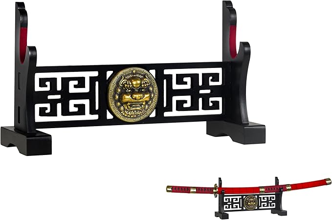 Logest Sword Stand - 4 Tier Options Available - Crafted Using Wood Katana Holder - Furnished in Black With a Gold Lion?™s Head - Desirable Sword Display Gift Option - Sword Holder Katana Stand (1-Tier)