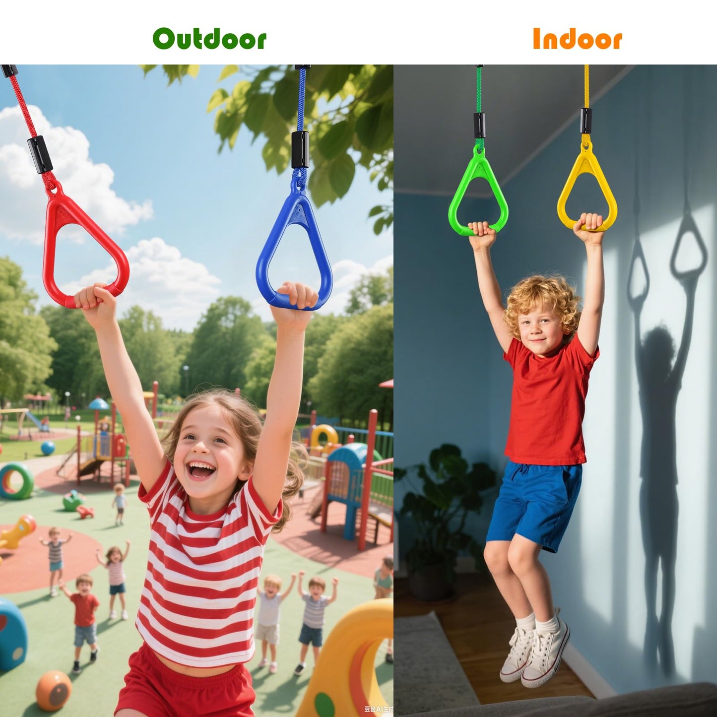 PELLOR Gymnastic Ring, Ninja Rings, Monkey Bars Adjustable Children's Home Gym Equipment, Pull Up Rings Sets for Workout Bodyweight Fitness Training