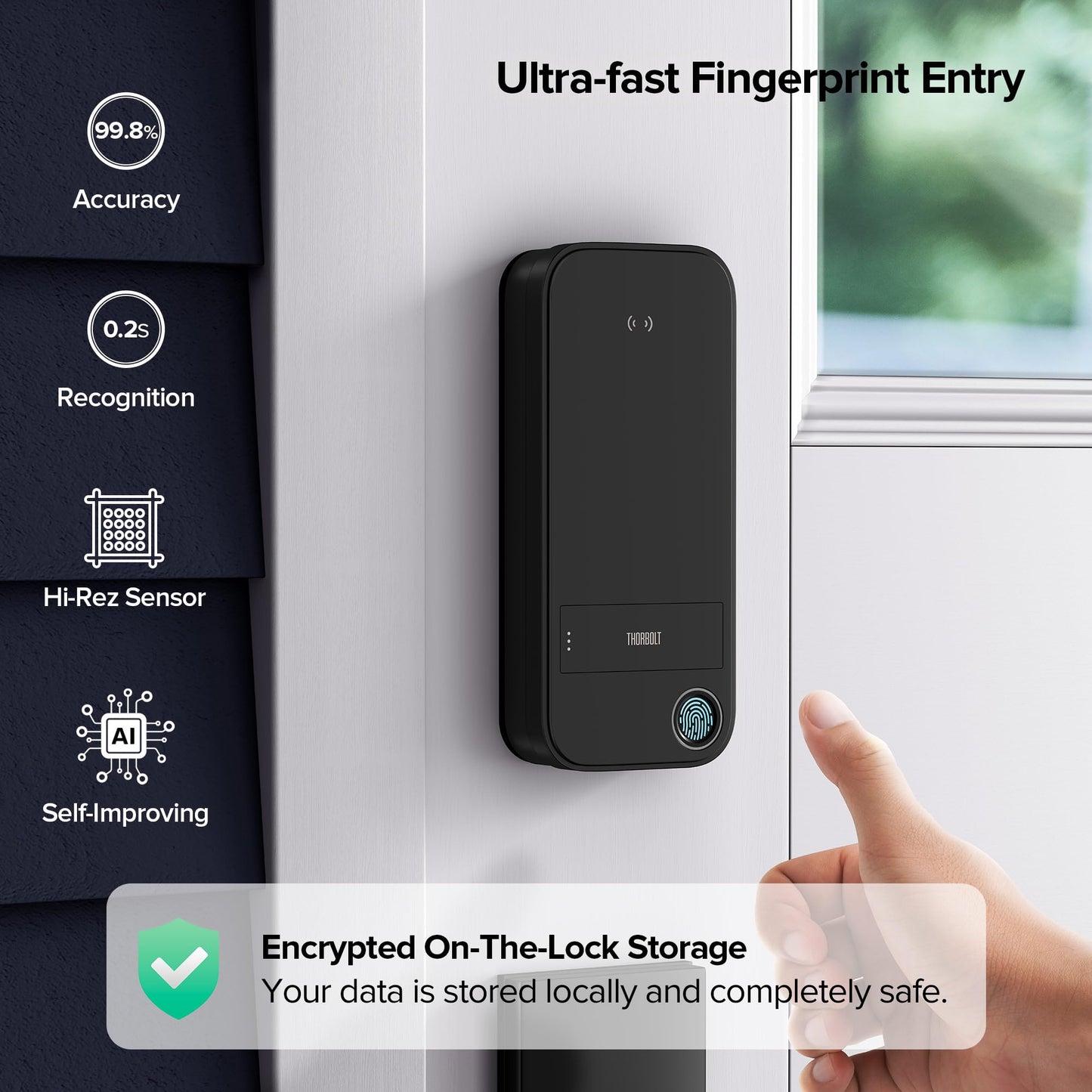 ThorBolt X1 Apple Home Key Lock, iOS ONLY Smart Keyless Entry HomeKit Door Lock with Fingerprint, Keypad Deadbolt Lock Works with HomeKit Over Thread (Border Router Required), IP65 Weatherproof, Black