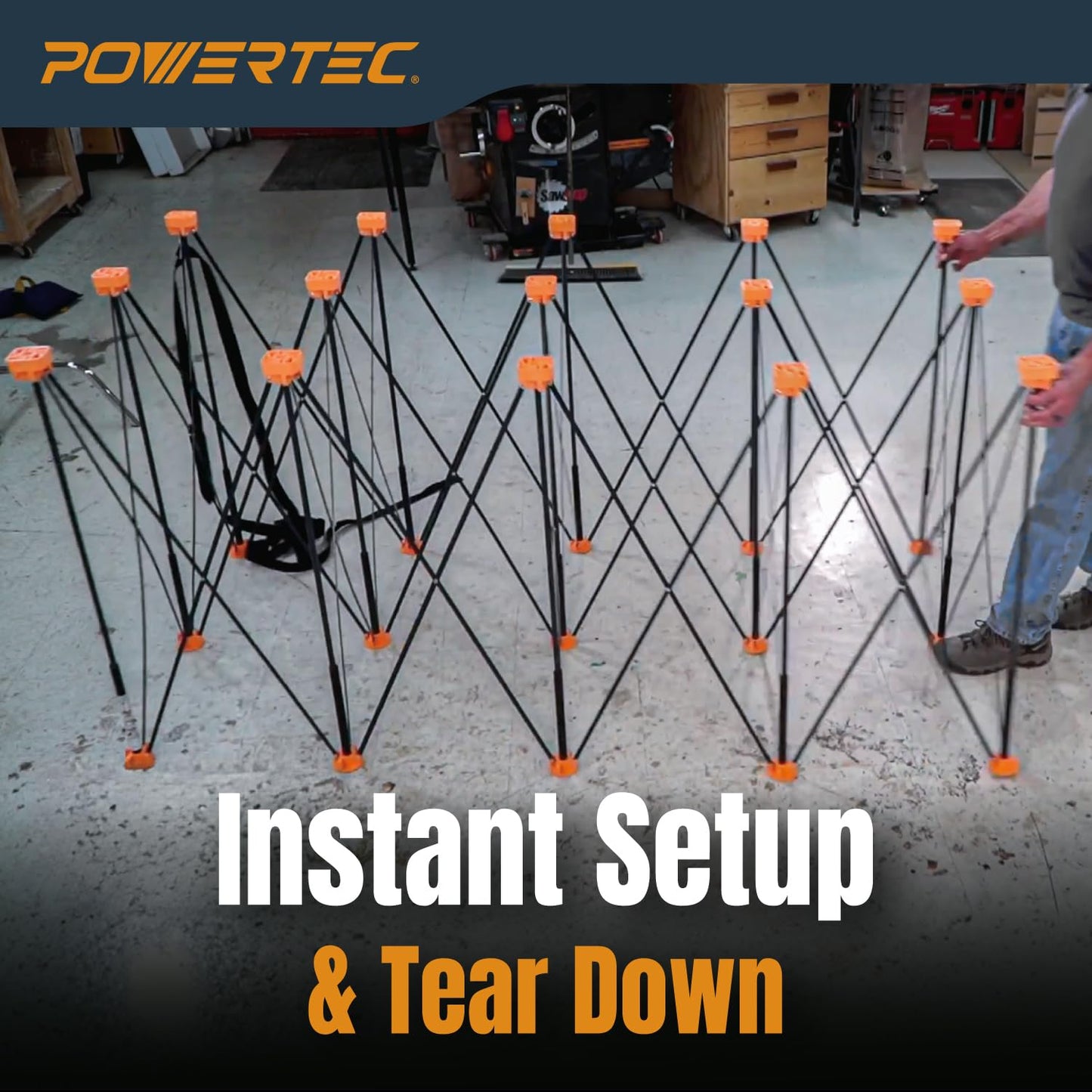 POWERTEC Arachni-Flex Workstation 2x4ft Portable & Collapsible Workstand - Heavy Duty Folding Work Table Base, 2500 lbs Capacity 36 Inch Work Height, No Assembly Mobile Workbench w/Carry Strap(71926V)