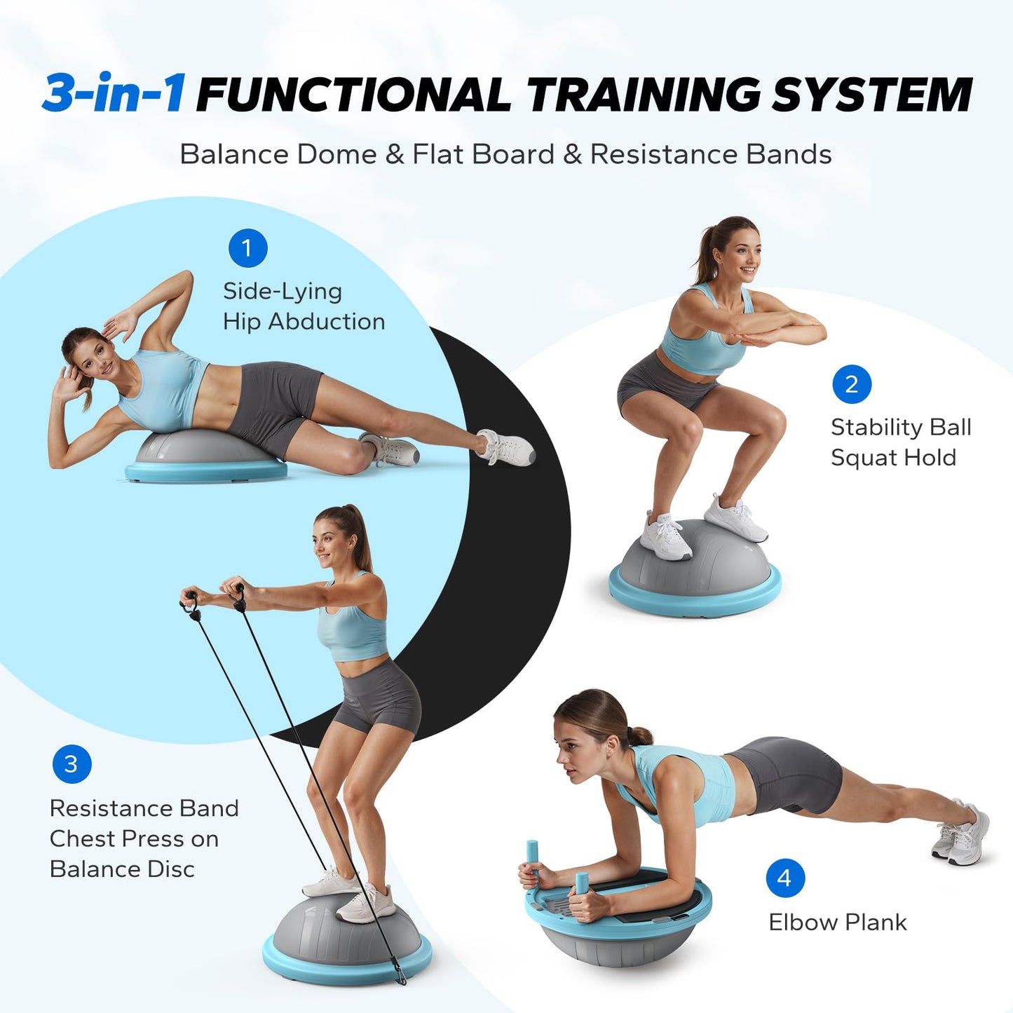 MERACH 3-in-1 Balance Ball Trainer 18'' Lightweight Yoga Exercise Ball with Foot Pump & Bands 450lbs Anti-Slip Design for Home Workouts & Therapy, Blue