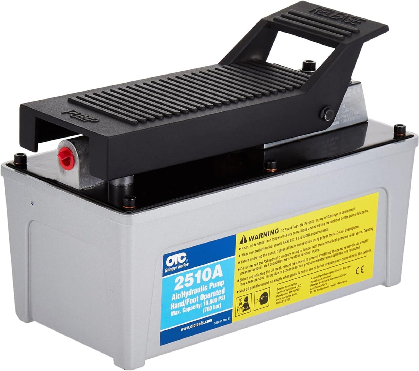 OTC 2510A Stinger 10,000 PSI Foot Operated Air/Hydraulic Pump for Rams, Presses, & Hydraulic Pullers, CHROME