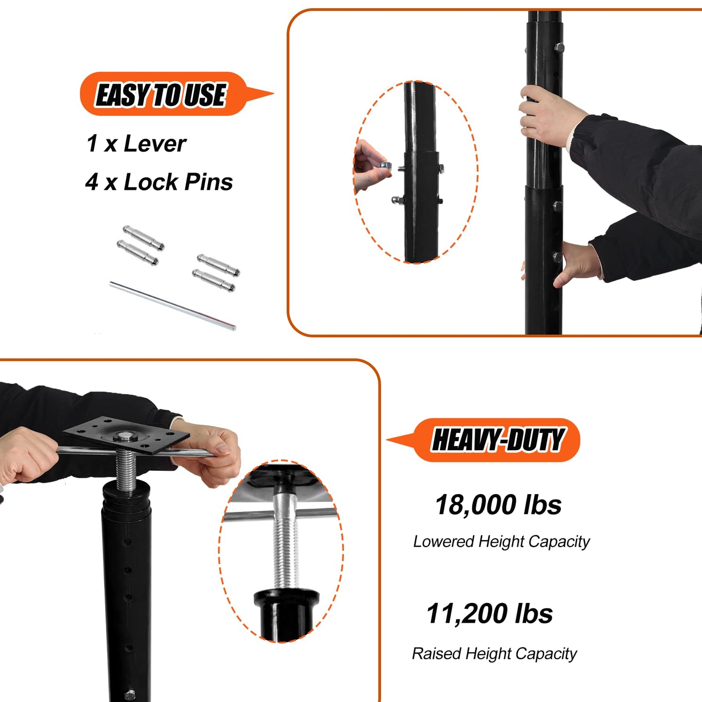 House Floor Jacks Post Pole for Leveling, 54"- 155" Height Range Lifting Shore House Jack Post, Adjustable Support Beam Basement House Jacks for Temporary Support, 18000 lbs Max Load Capacity