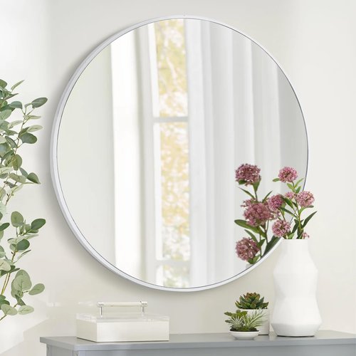 DUQIMO White Round Mirror 30 Inch, Circle Wall Mirrors for Bathroom, Bedroom Living Room or Entryway