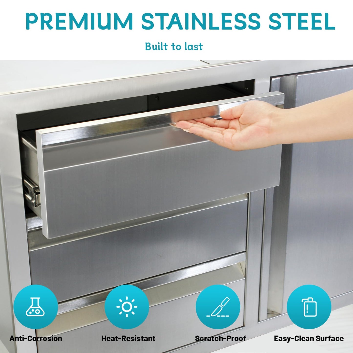 FORJAMINT Outdoor Kitchen Door Drawer Combo Cabinet,38.1W x 22.6H x 20.8D Stainless Steel with Handles,Triple Drawers & BBQ Access Combo for Outdoor Kitchen Island (Drawer and Right Door Combo)