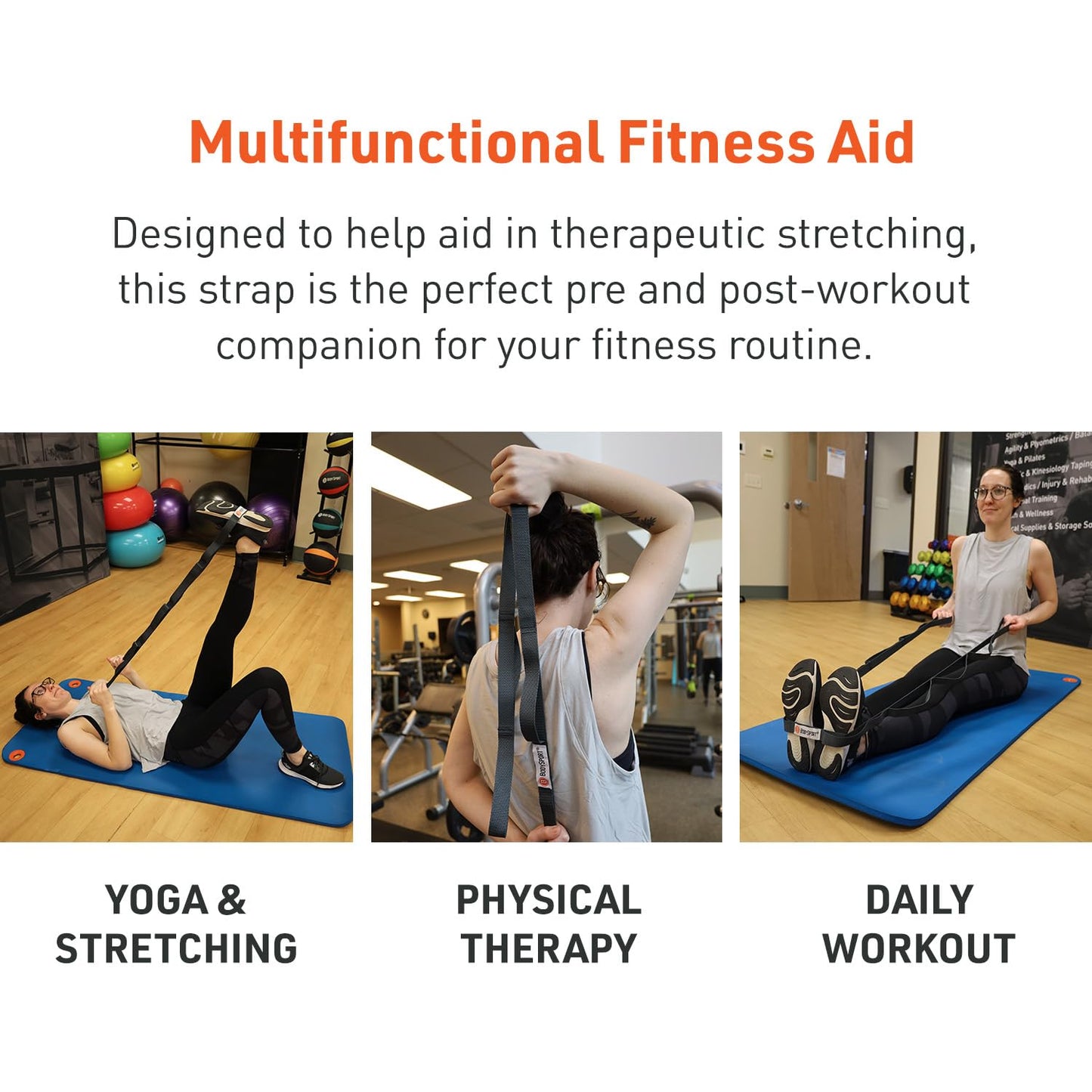 Body Sport Static Stretch Strap, 6 ft. Long - Durable Woven Tool for Home Fitness & Gym with Loops for Yoga, Stretching, Physical Therapy & Rehab