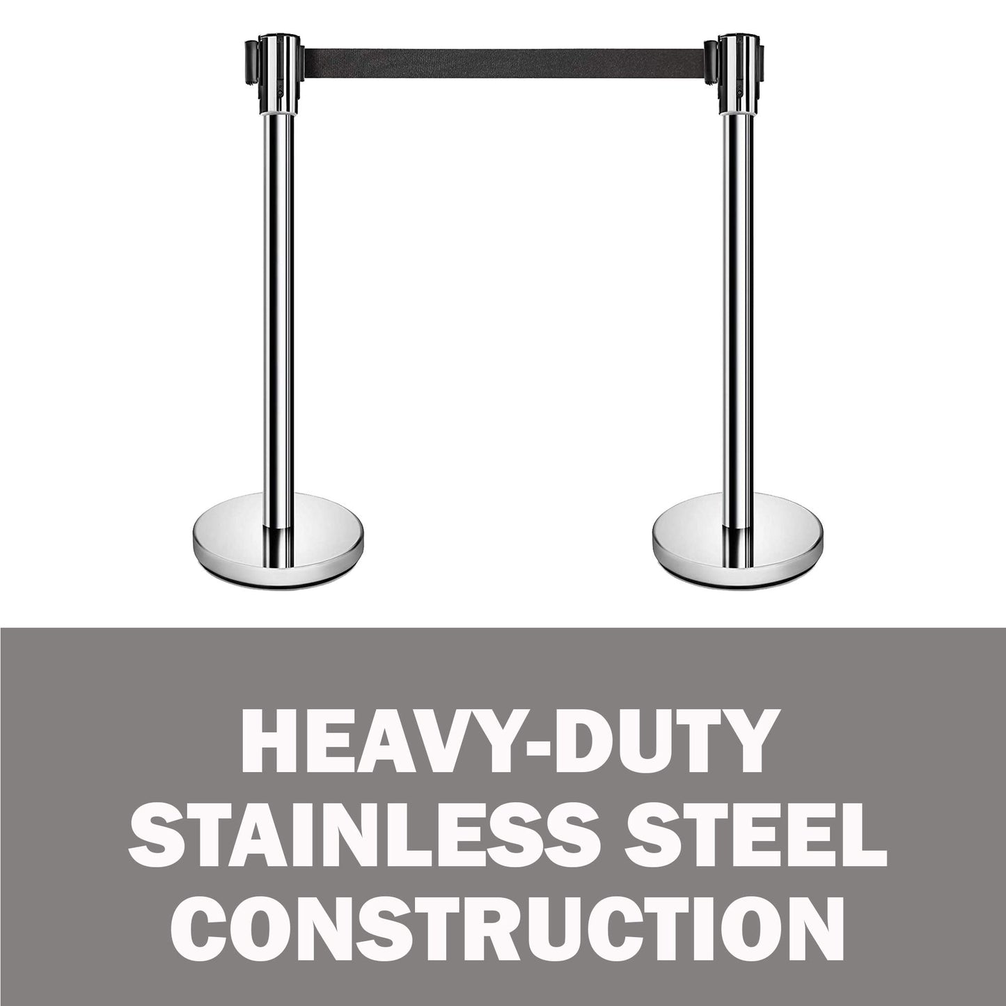 New Star Foodservice 54606 Stanchions, 36-Inch Height, 6.5-Foot Retractable Belt, Set of 2, Silver Belt