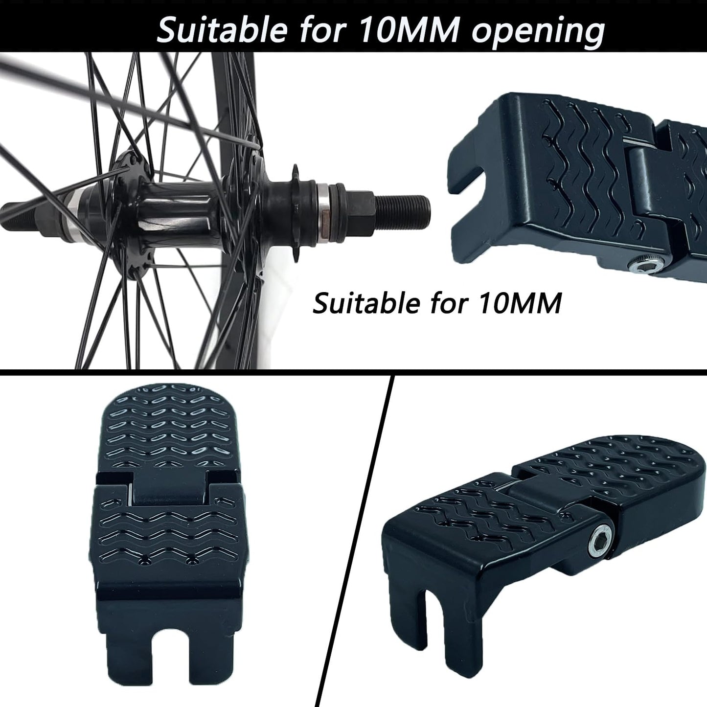 LOOEEL 1 Pair 10MM U Slot Bicycle Rear Pedals Folding Rear Seat Footrest Pedals Cycling Accessories for Mountain Bike, Folding Bicycle