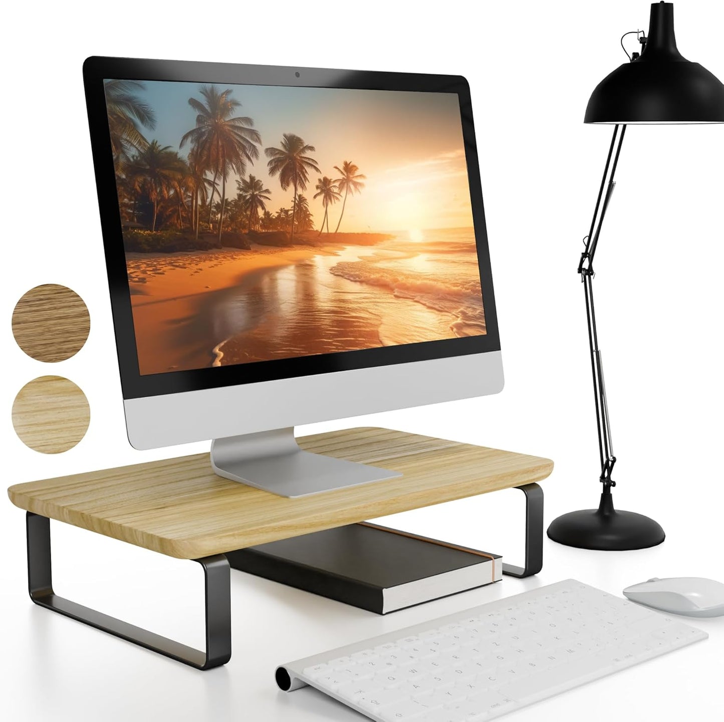 Beautiful Wooden Monitor Stand for Desk - Sturdy Stand Rises Your Monitor to the Perfect Ergonomic Level - Sleek