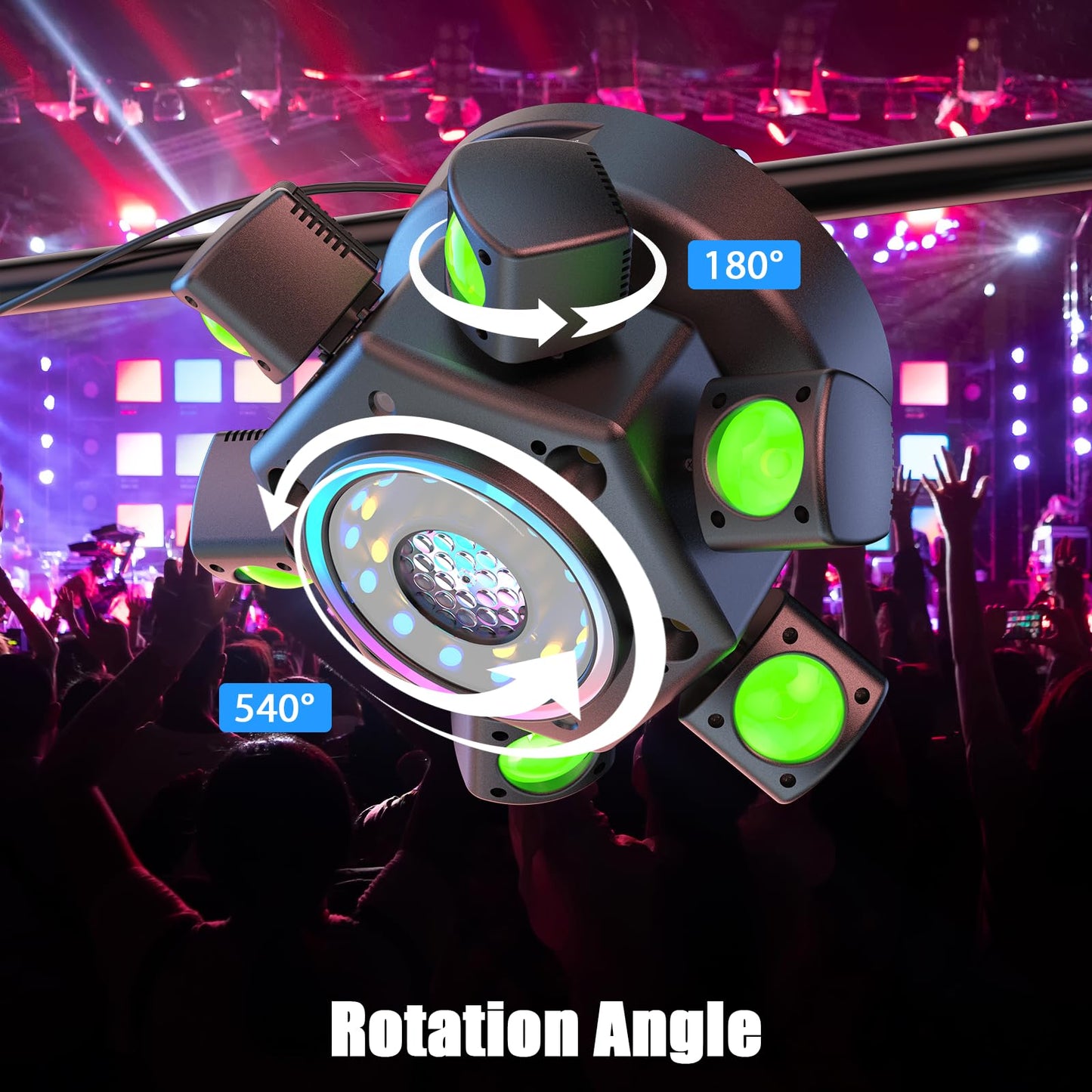 Moving Head DJ Lights 120W 6 Arms 4 in 1 Stage Lights with RGBW Beam,Red Green Starry,Pattern Projection Strobe Effects,Sound Activated DMX512 & Remote for Party Disco Club Wedding Bar