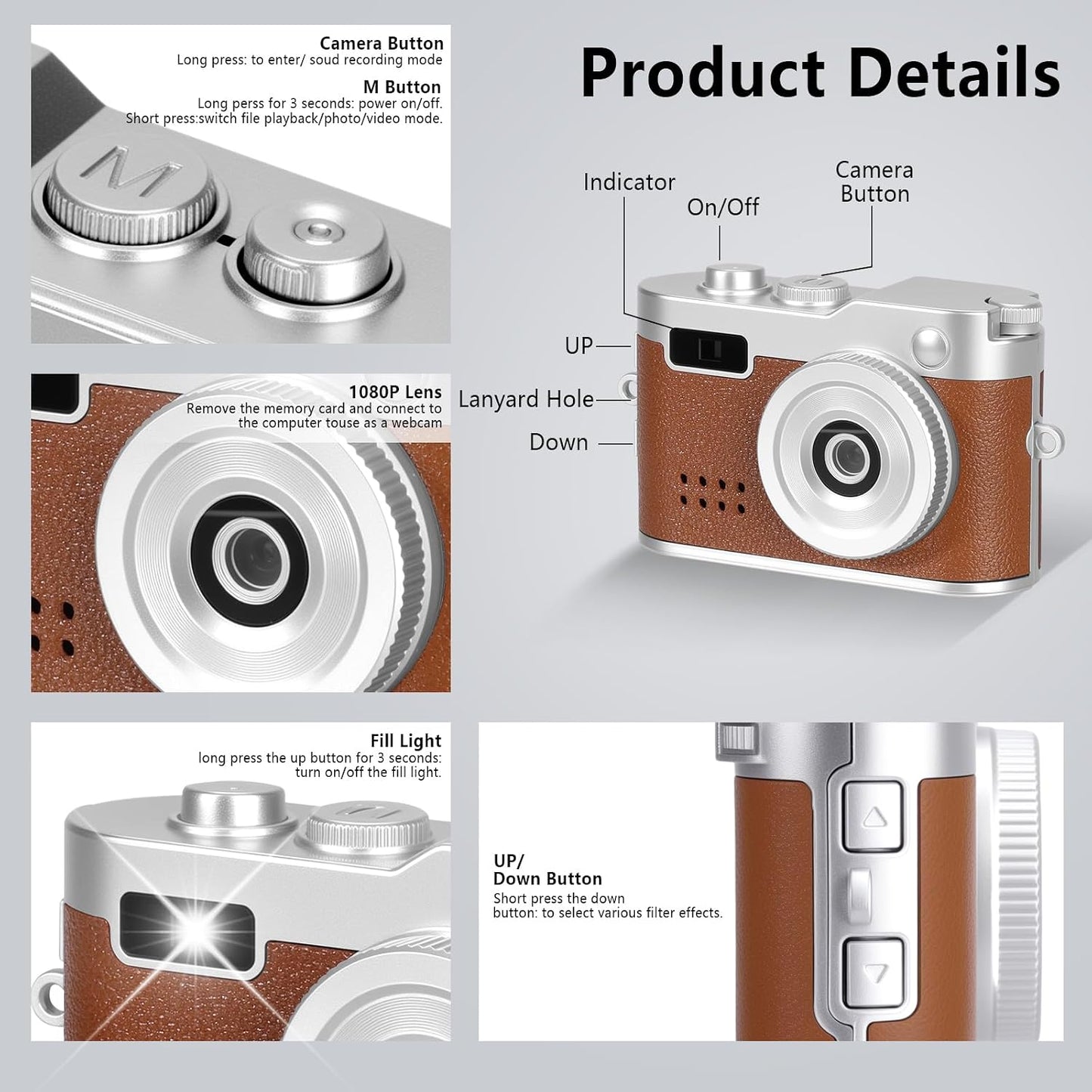 Mhaohuofu 1080p 32GB 6 0.96" 100 Mini Keychain Camera, FHD Mini Digital Camera with SD Card, Flash, Creative Filters