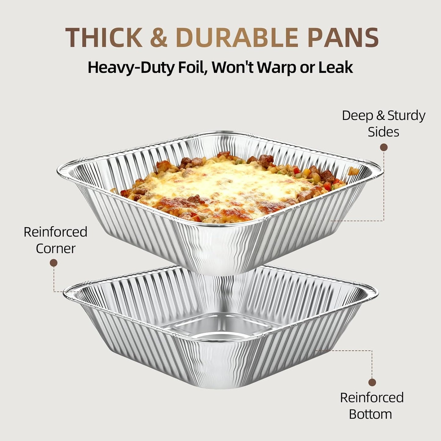 Regine Switzerland 8x8 Square Aluminum Baking Cake Pans - 20 Pack Disposable Foil Pans for Cooking & Storing | 6.5x6.5" Bottom