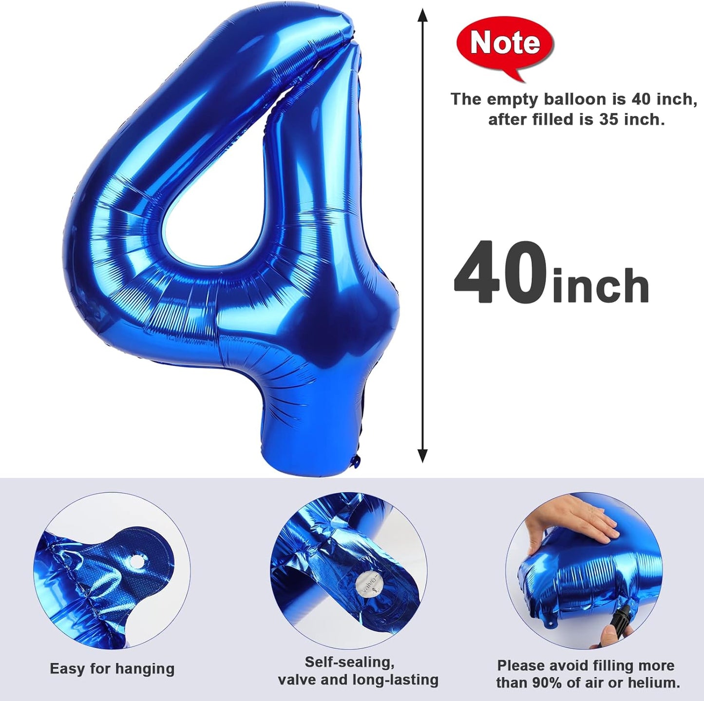 Numbers Balloons 40 Inch - Navy Blue Number 4 Balloons for 4th Birthday Celebration