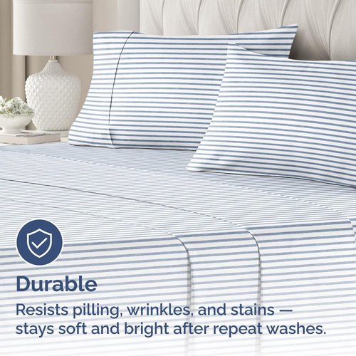King Pillow Cases by [Brand Name] - Ultra Soft Hotel Quality Covers | Cozy, Wrinkle-Free, Fade Resistant - 2 Piece Set in Blue Stripes