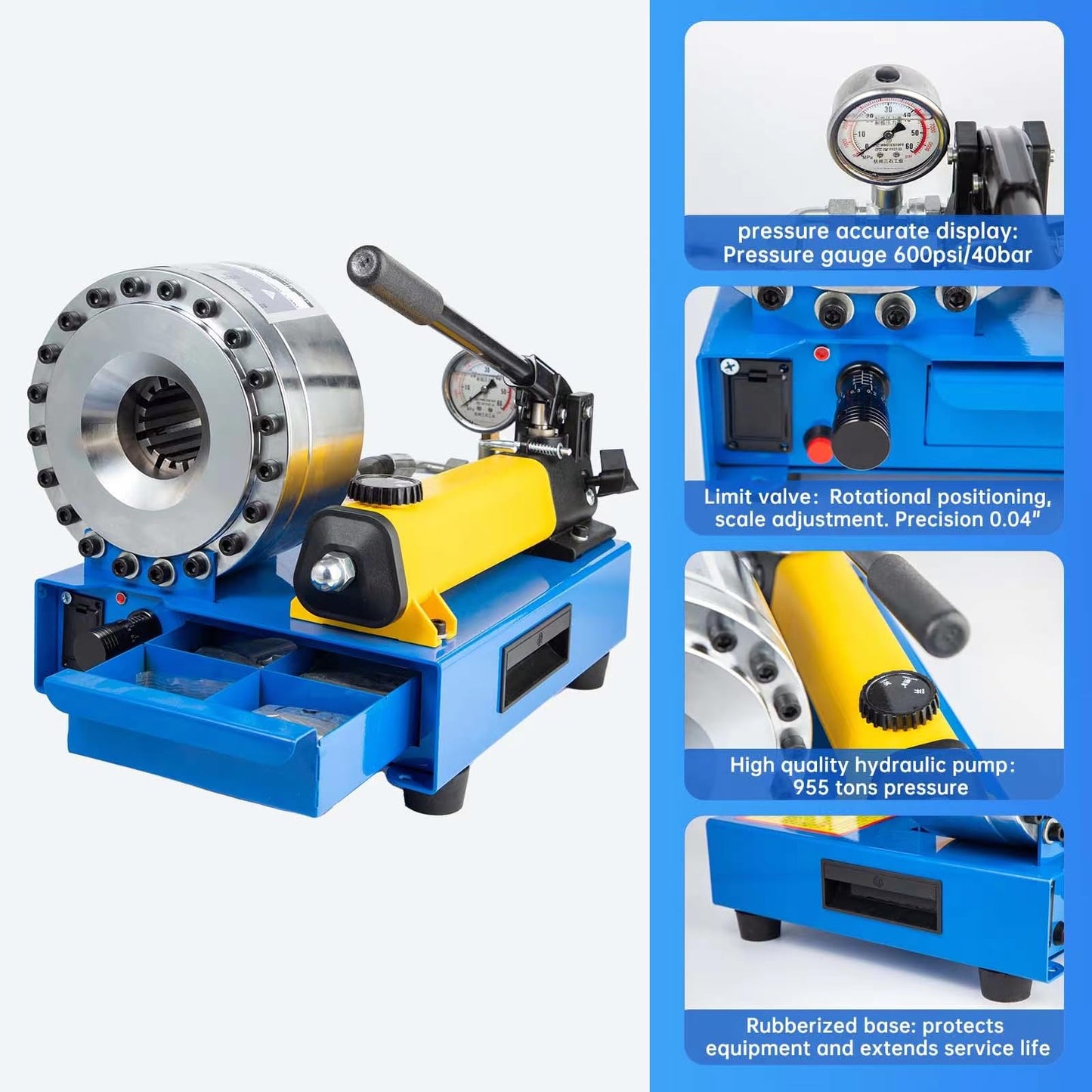 Hydraulic Hose Crimper for Crimping 1/4 in -1 in R1 and R2 Hydraulic Hose with 8 Sets Dies