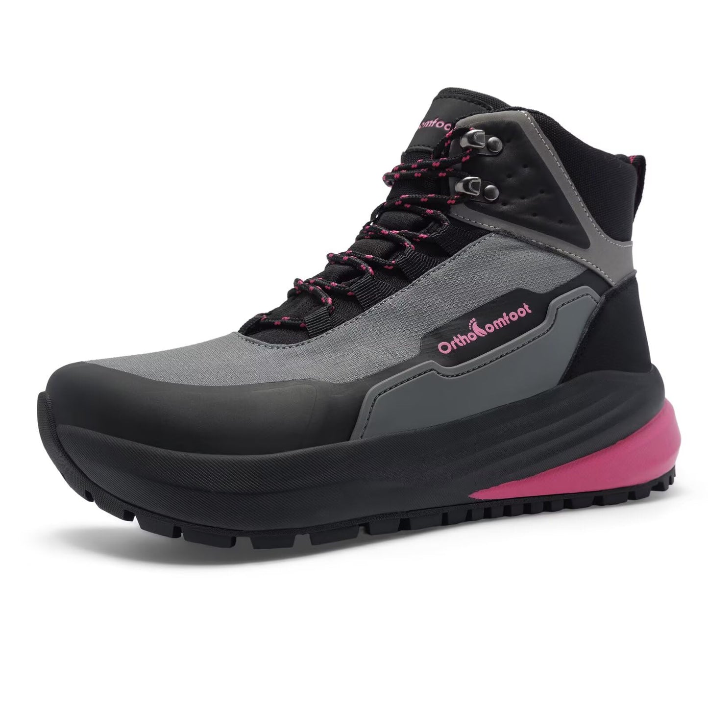 Women's Orthopedic Mid Trekking Hiking Boots: Plantar Fasciitis Orthotic Arch Support Bunions Recovery Fashion Boots, Comfortable Stylish Working Standing Walking Shoes Black Rose Red Size 8.5