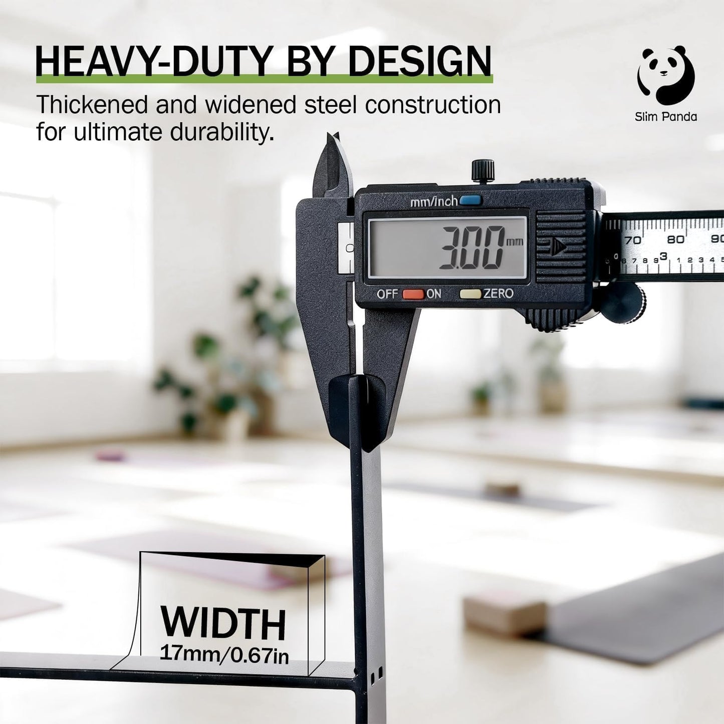 Slim Panda Yoga Mat Holder Wall Mount with Mesh Bag, 4-Tier Metal Storage Rack with Floating Shelf & 5 Hooks, Large Home Gym Organizer for Foam Rollers, Resistance Bands & Yoga Accessories