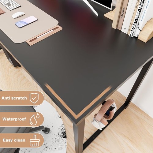 DUMOS 63-Inch Modern Office Computer Desk - Stylish Writing & Study Table for Home - Black