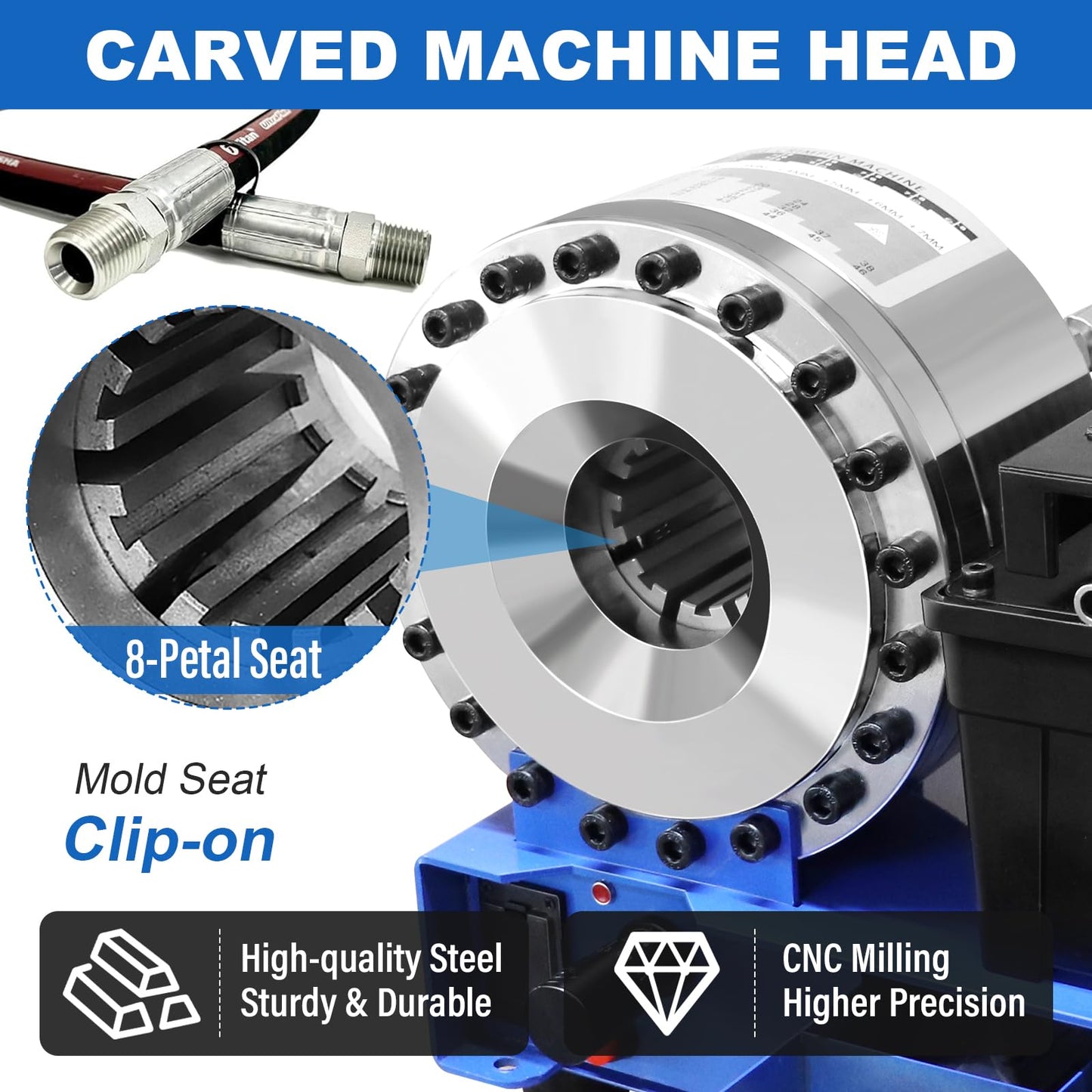 LABFENG Pneumatic Hydraulic Crimper with 8 Dies, 40MPa High Pressure, for Hose and Pipe Assembly,0.24"-1" Crimp Range
