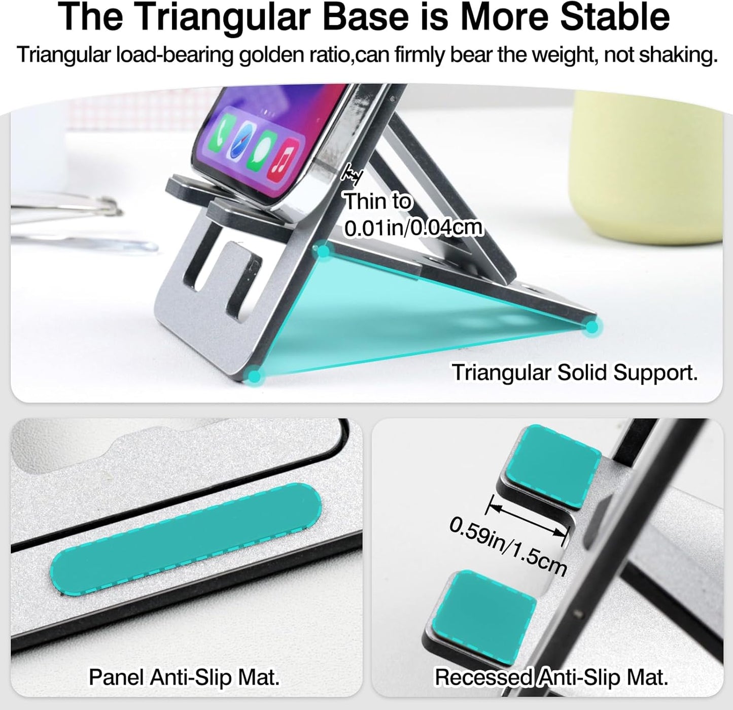 Ceemiaa 16-13 S24-S8, Foldable Aluminum Phone Stand Adjustable Desk Holder for Travel & Office, Compatible with iPhone