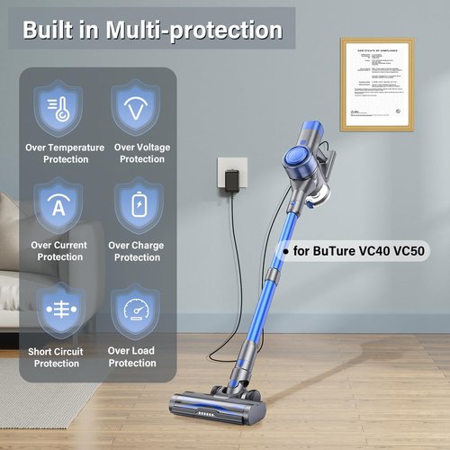 30V Cordless Vacuum Cleaner Charger for BuTure 25.9V Li-ion Battery AC DC Adapter Fits for BuTure JR200 JR400 JR500 JR600 JR700 VC40 VC50 400W 450W for NEQUARE S25 Pro S25Pro S26 V230 Power Cord