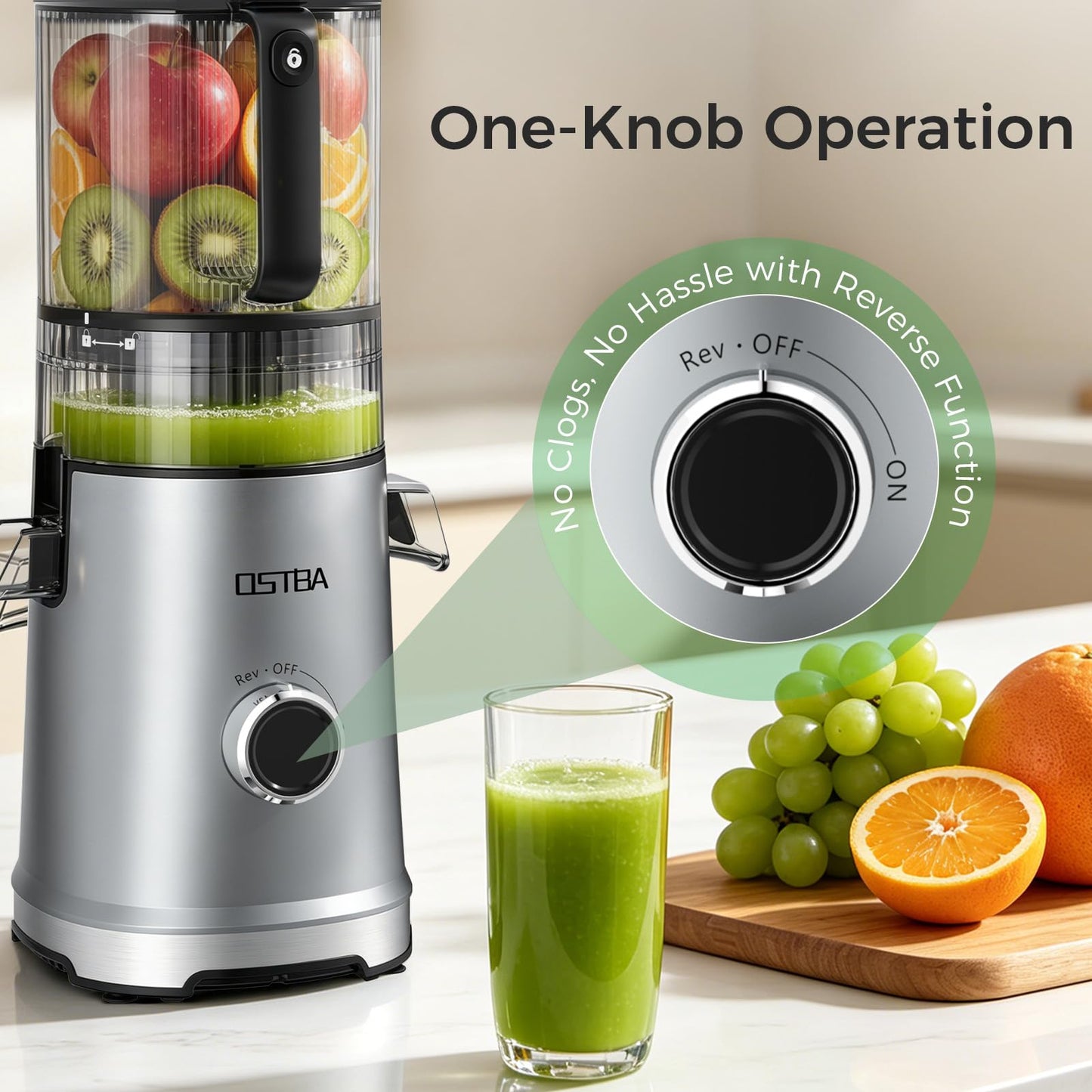 3-in-1 Cold Press Juicer, OSTBA 600W Slow Masticating Juicer with 6" Extra Large Feed Chute for Whole Fruits & Vegetables, Juicer, Nut Milk Maker & Sorbet Machine, Easy to Clean