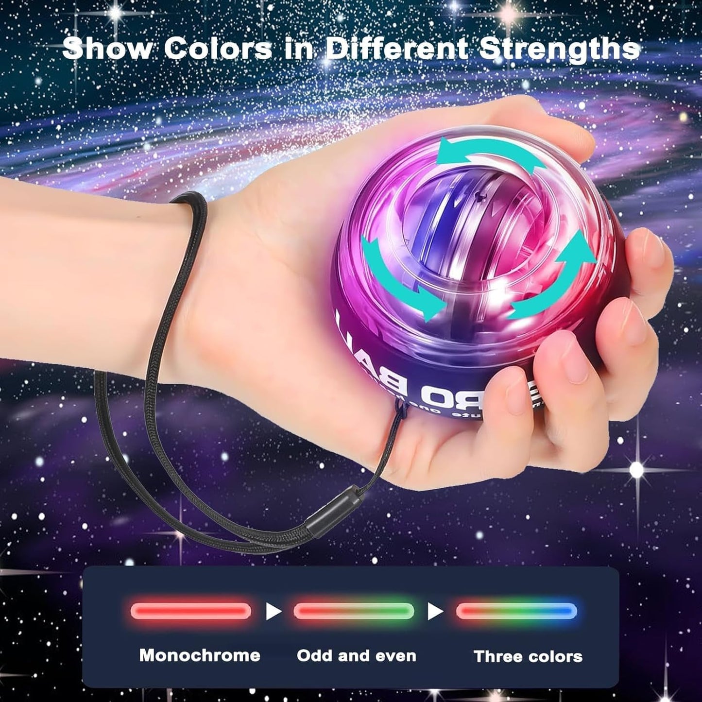 Wrist Power Gyro Ball with Counter, Curaball Torque Ball Hand Exerciser Grip Strength Trainer, Auto-Start Colorful LED Lighting