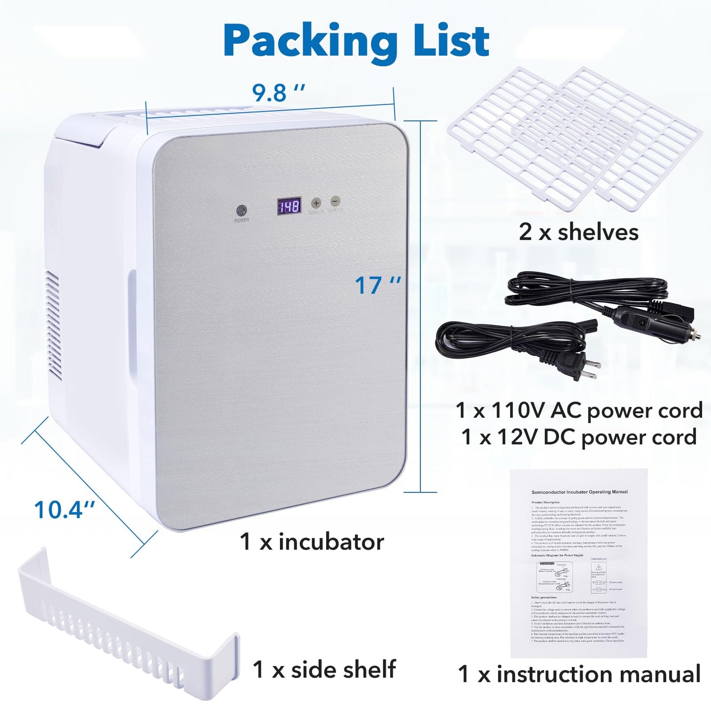ScitoLAB 10L Incubator, 35-148℉ Bacteria Incubator, Thermostatic Cabinet Incubator for Lab General Purpose, Petri Dishes, Seed, 12V/110V