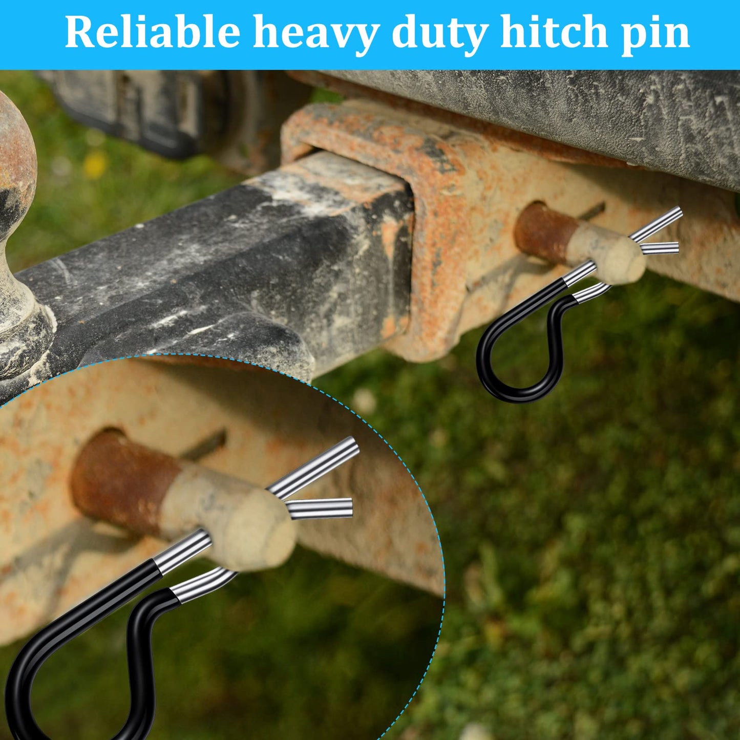 Ferraycle 25 Pcs Hitch Pin Clip Cotter Pin R Clips Trailer Cotter Hairpin Zinc Plated Spring Steel Hairpin with Vinyl Coated Grip 0.15 Inch Diameter and 3.35 Inches Long (Silver, Black)