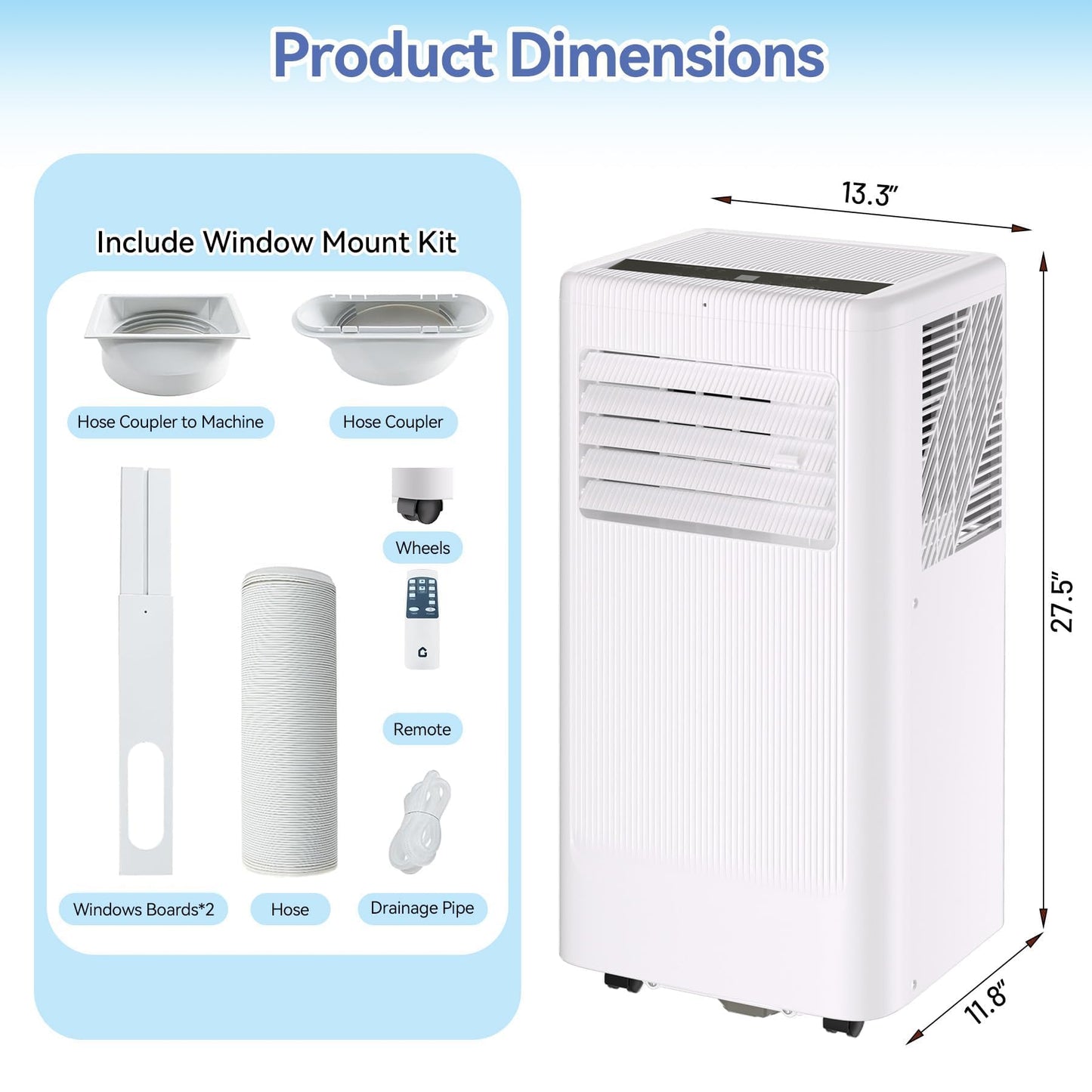 GarveeLife Portable Air Conditioner,10,000 BTU for Rooms up to 450 Sq.Ft., 4-IN-1 Smart Compact AC Unit with Cooling, 24 Hour Timer, Dehumidifier, Fan, Remote Control and Window Kit, White