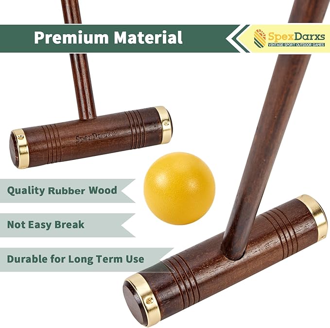 Six Player Croquet Game, 35’’ Croquette Set with Premium Wooden Mallets/Colored Balls/Wickets/Stakes/Carrying Bag, Classic Outdoor Backyard Lawn Games for Teens Adults Family