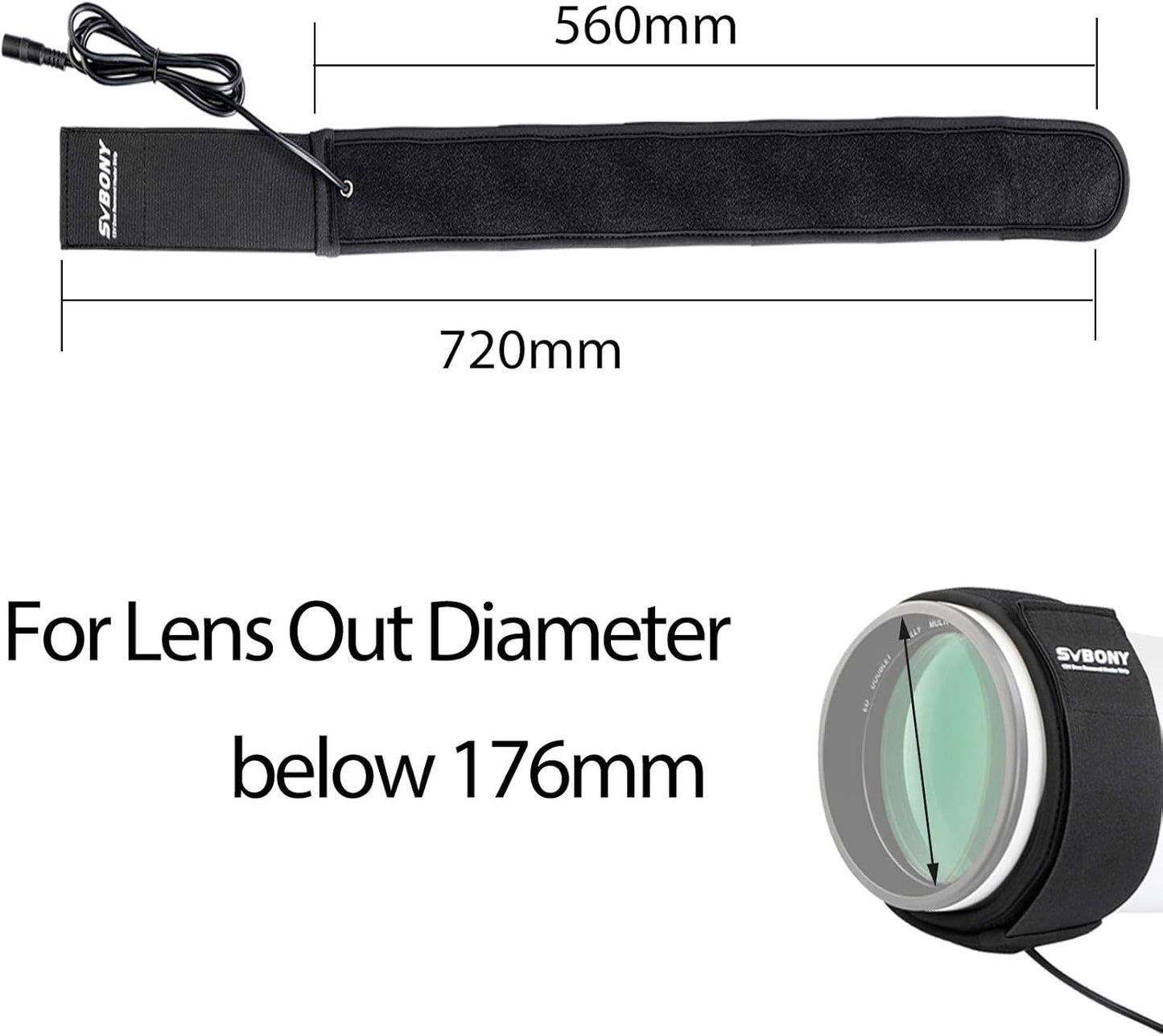 SV192 560 mm 178mm SVBONY Dew Heater Strip Lens Heater Warmer for Telescope DSLR Camera Lens Outer Diameter Below