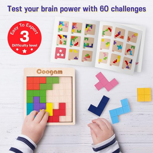 Coogam Wooden Puzzle | 3D Brain Teaser Game with 60 Challenges | Montessori STEM Toy for Kids & Adults