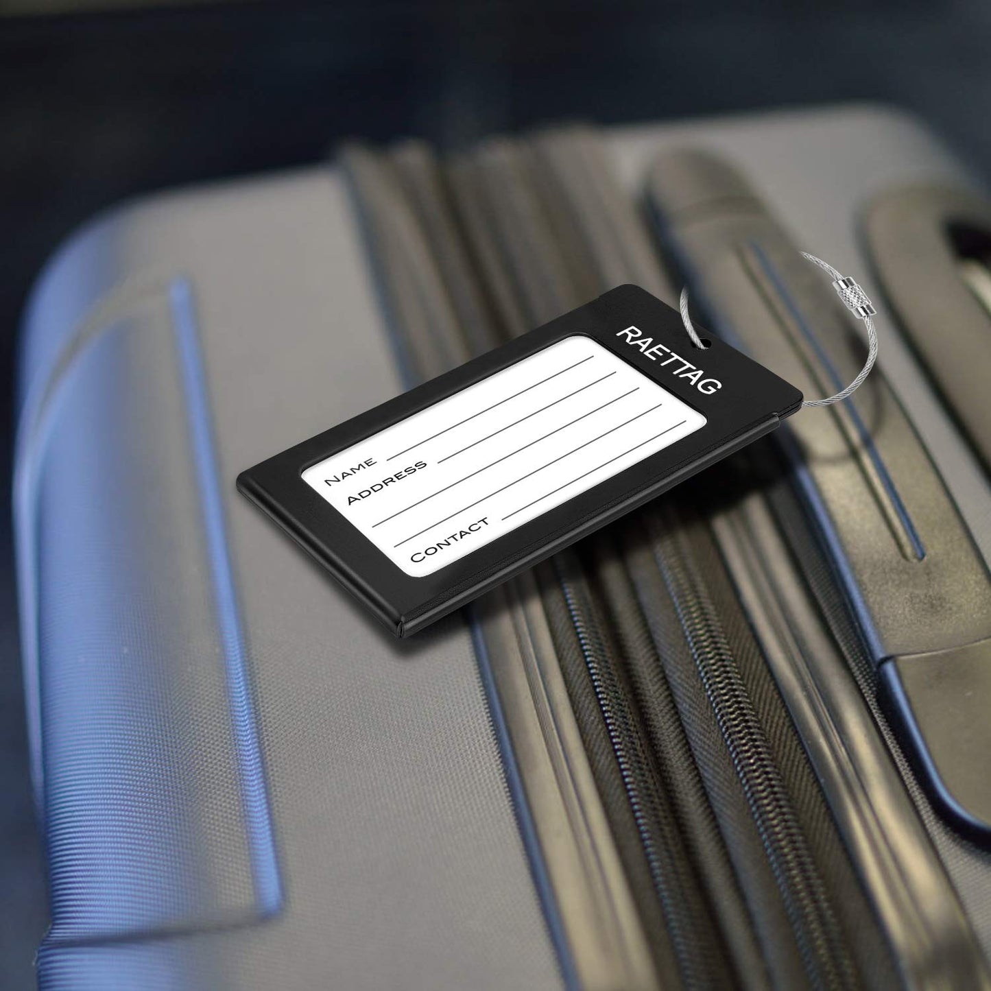 WeBravery Luggage Tags Metal Suitcase Tags Travel Bag ID Identifier Luggage Tag (Black 6-Pack)