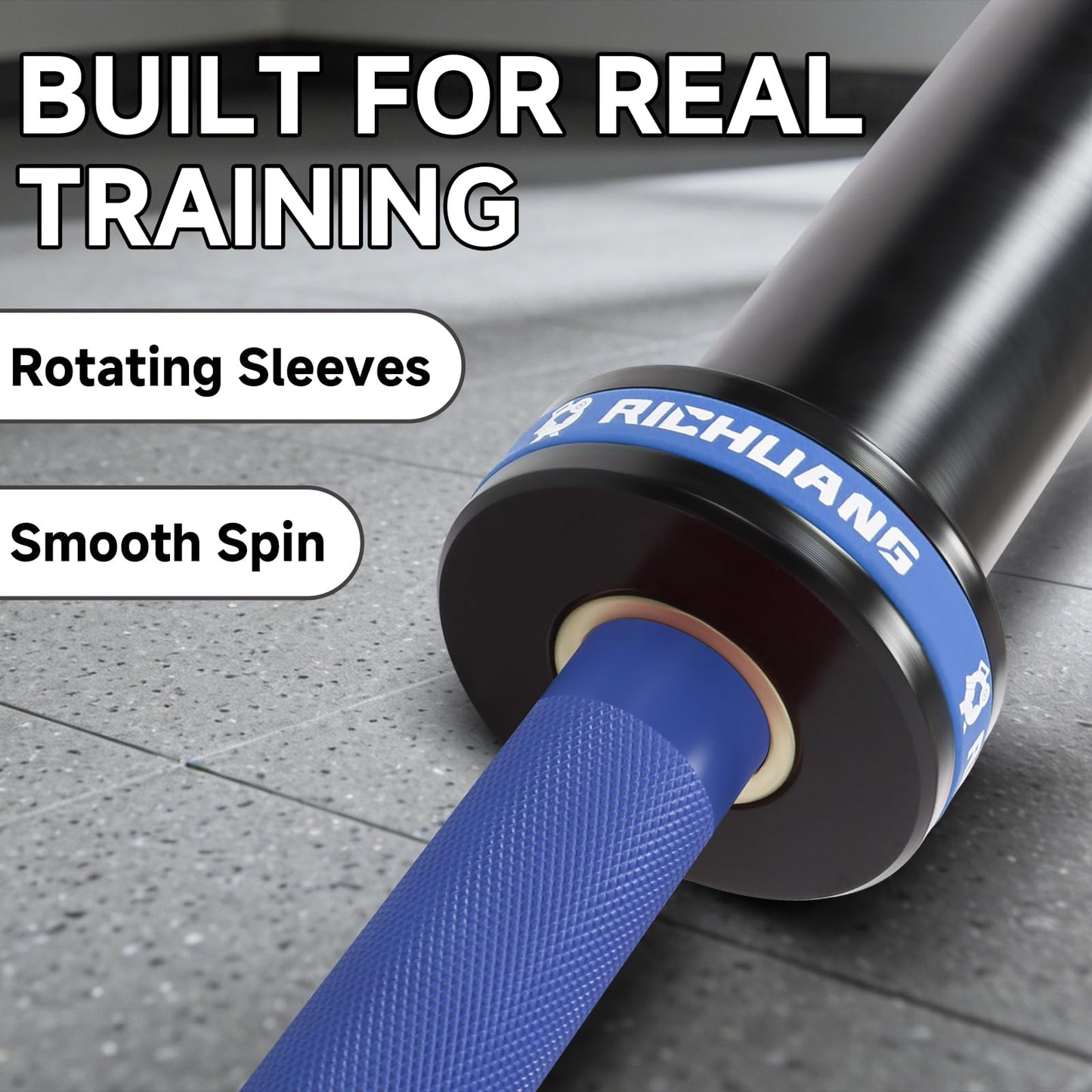RICHUANG Olympic Barbell 5FT 26.5LB – 2" Weightlifting Bar for Home Gym Fitness, Squats, Deadlifts, Hip Thrusts, Bench Press, Strength Training – 500LB Capacity – Blue
