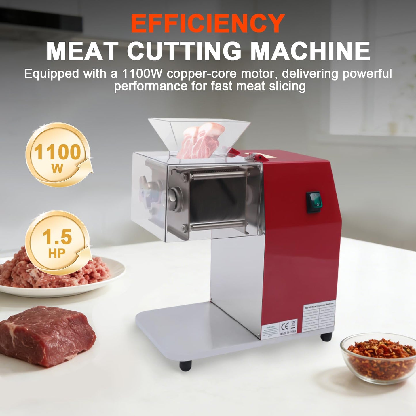 1100W Meat Cutter Machine，Commercial Meat Slicer Cutting Machine with Large Inlet 3.5mm Stainless Steel Meat Slicer Shredder for Cutting Boneless Meat Chicken Lamb Beef, Vertical Operation