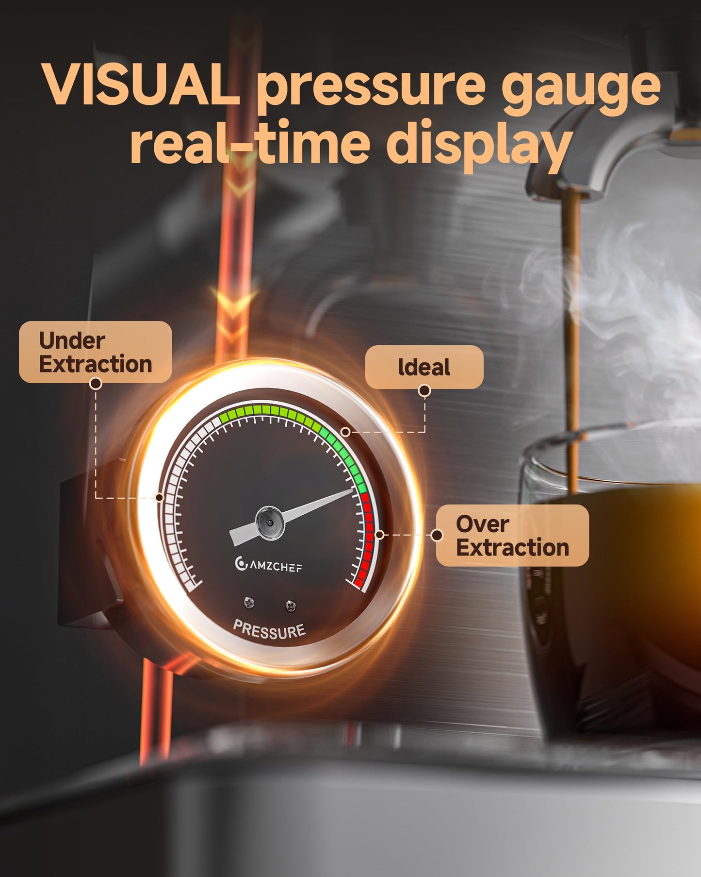 AMZCHEF Ultra Espresso Machine, 58mm Professional with PID Temperature Control for Light to Dark Roast Beans, Built-in Pressure Gauge & 10mm Steam Wand，Provides Barista-Level Lattes and Cappuccinos