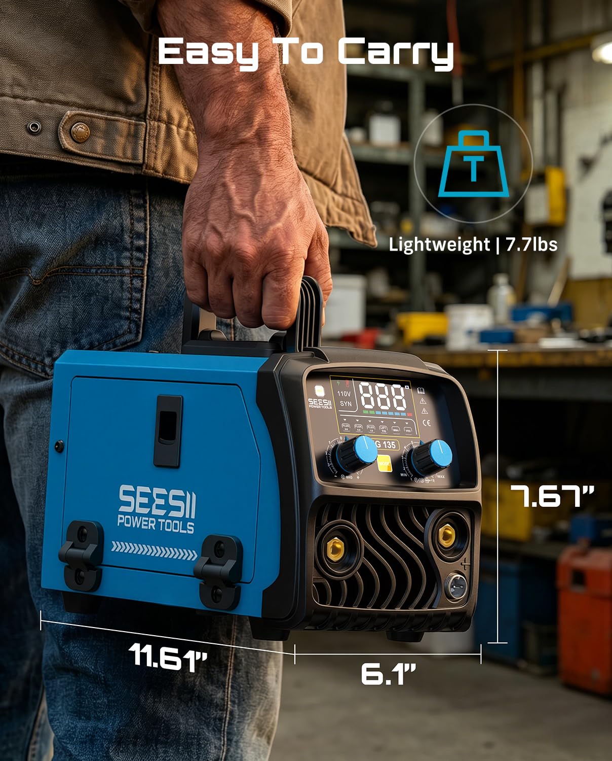 SEESII 135A MIG Welder 110V - 3-in-1 Gasless Flux Core/Lift TIG/Stick Welding Machine, 7.7lbs Portable IGBT Inverter, Large Digital Display Multi Process Welder