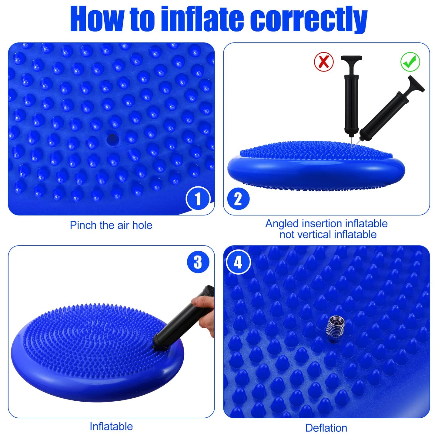 Sotiff 4 Pcs Inflated Wobble Cushion Flexible Wiggle Seat 14” L x 3.2” H Stability Balance Disc with Pump for Sensory Adult Physical Exercise Equipment(Black, Gray, Dark Blue, Light Blue)