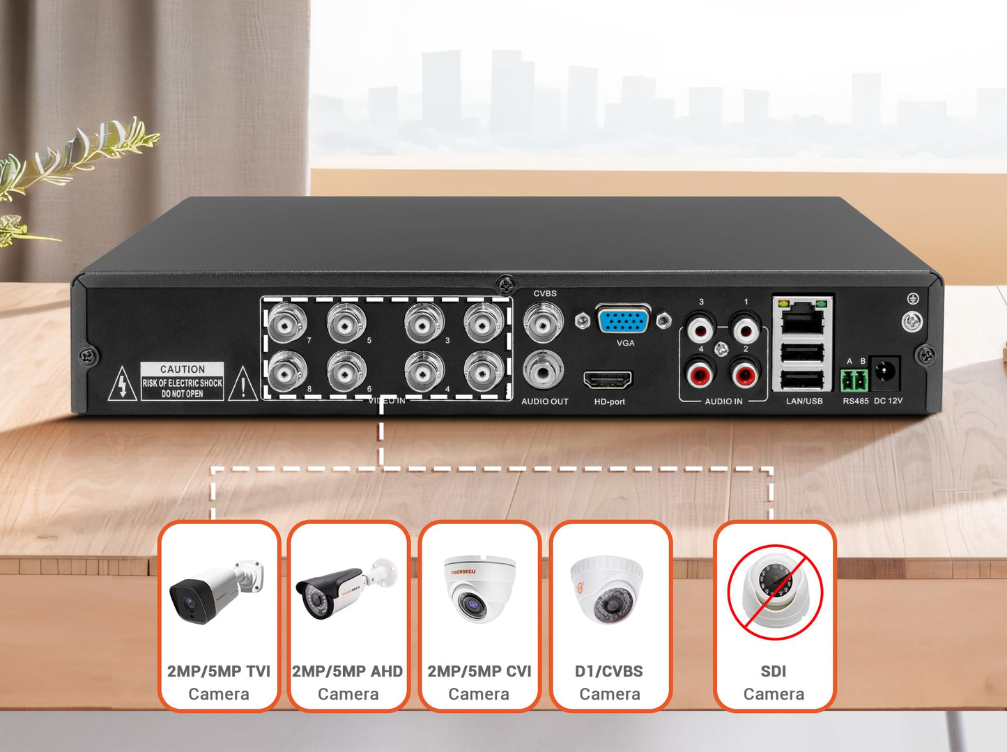 TIGERSECU Super HD 1080P 8 Channel DVR Security Recorder with 2TB Hard Drive, Hybrid 6-in-1 CCTV DVR Recorder Compatible with 2MP and 5MP TVI, AHD, CVI, CVBS, RS485 PTZ and IP Security Cameras